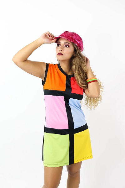 60s Vestido quadrados rosa 